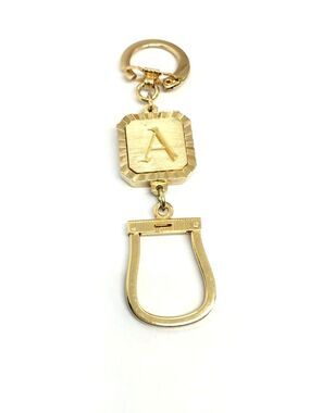 VINTAGE SWANK KEY Chain Fob Gold Tone Detachable Valet Key Holder Initial A